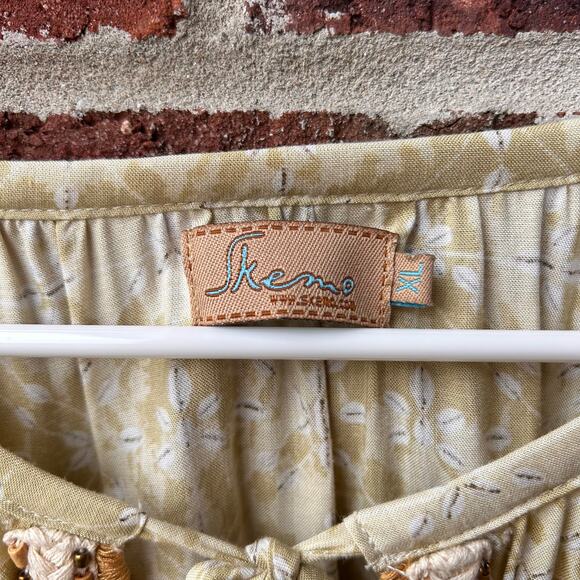 Skemo Boho Peasant Blouse Tassel Tie Floral Print Top XL - Picture 3 of 5